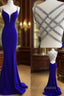 Blue V Neck Sequin Long Formal Prom Dress, Unique Blue Evening Dress