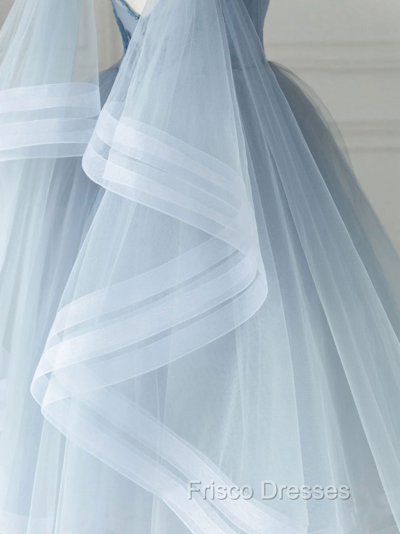 Blue V Neck Tulle Beads Short Formal Prom Dress, Blue Tulle Formal Dress