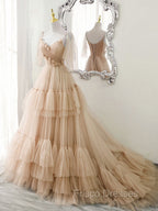 Blue v neck tulle long Formal Prom Dress, blue tulle formal Dress