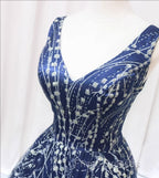 Blue V-neckline Lace Tulle Floor Length Party Dress, Blue Formal Prom Dress Formal Dress