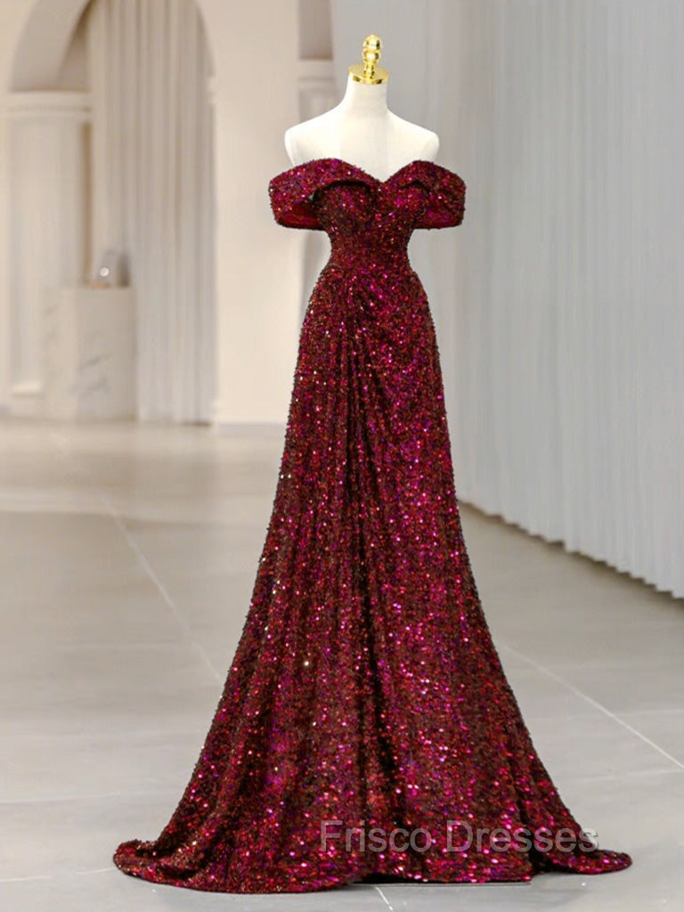Blue Velvet Sequin Long Formal Prom Dress, Blue Formal Dress