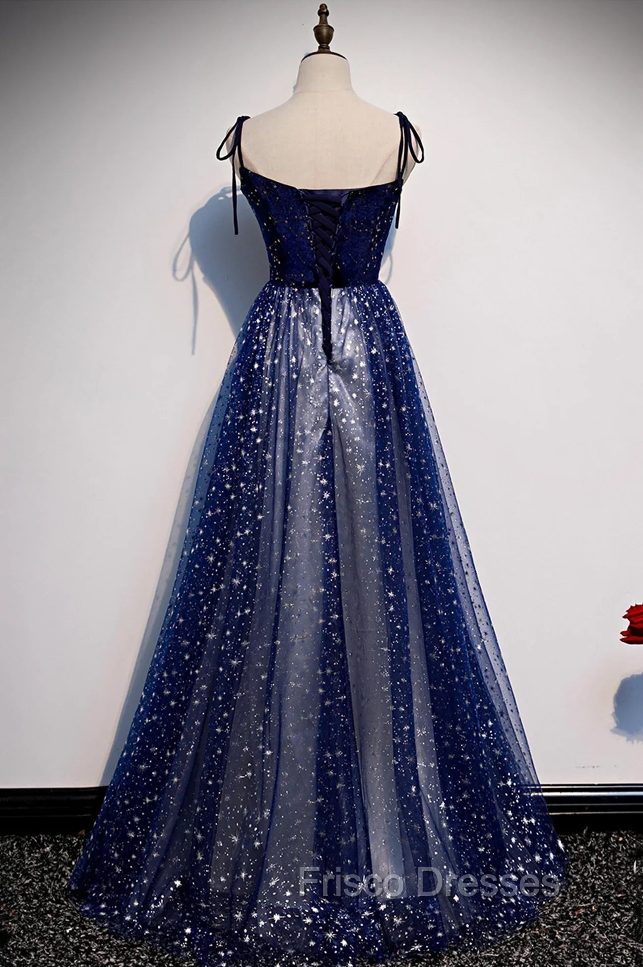 Blue Velvet Tulle Long Formal Prom Dress, A-Line Evening Party Dress