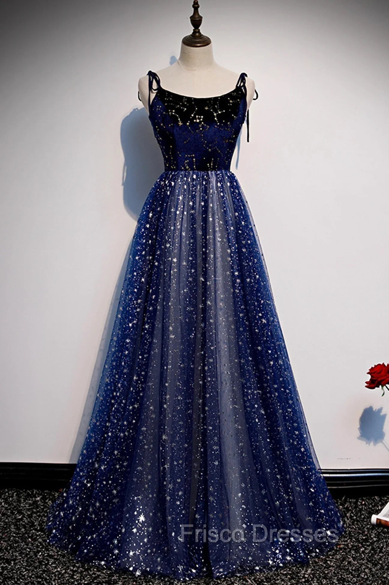 Blue Velvet Tulle Long Formal Prom Dress, A-Line Evening Party Dress Main image