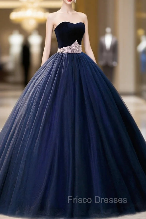 Blue Velvet Tulle Long Formal Prom Dress, Blue Evening Party Dress Secondary image