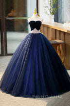Blue Velvet Tulle Long Formal Prom Dress, Blue Evening Party Dress