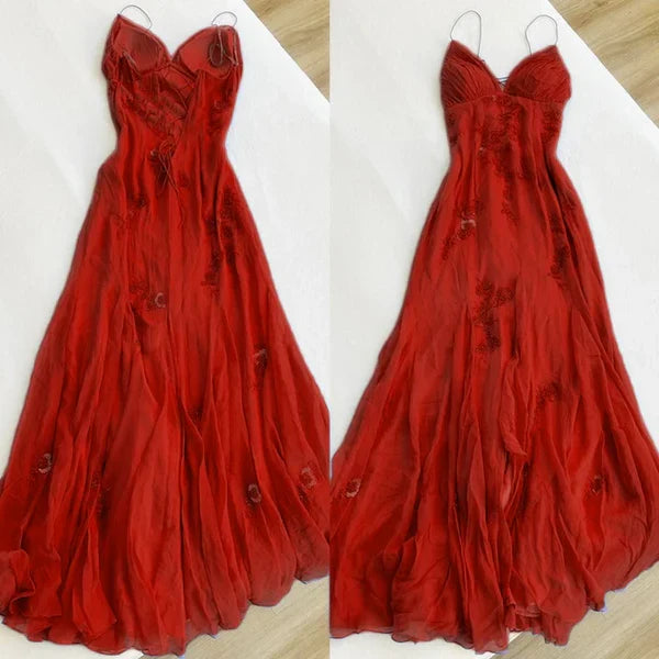Blue Vintage Elegant V Neck Exquisite Embroidery Applique Beading Long Chiffon Prom Dress Evening Gown Party Dress