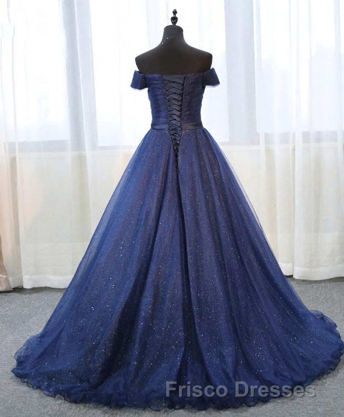 Dark Blue Shining Tulle Long Formal Prom Dress, Evening Dress