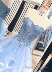 Gorgeous A Line Sweetheart Appliques Lace Formal Prom Dress with Ruffles