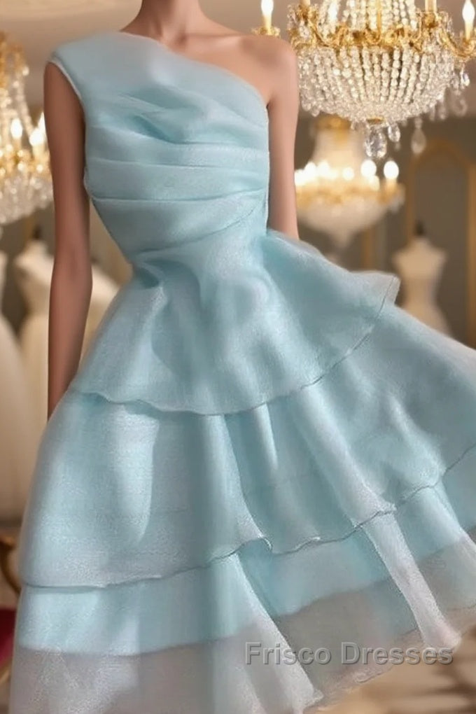 Elegant Blue A-line One Shoulder Mini Short Formal Prom Homecoming Dress Main image