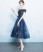 Blue A Line Off Shoulder Short Prom Dress Homecoming Dress