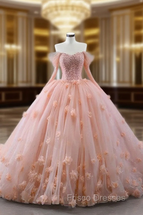 Blush Ball Gown Long Sleeves Sweetheart Quinceanera Dress