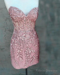 Blush Lace Corset Homecoming Dress