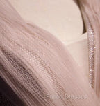 Blush Pink A-Line V-Neck Glitter Tulle With Beaded Long Formal Prom Dress Adult Ceremony Evening Dress