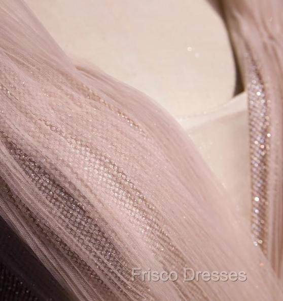 Blush Pink A-Line V-Neck Glitter Tulle With Beaded Long Formal Prom Dress Adult Ceremony Evening Dress