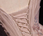 Blush Pink A-Line V-Neck Glitter Tulle With Beaded Long Formal Prom Dress Adult Ceremony Evening Dress