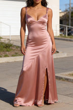 Blush Pink Asymmetrical Bridesmaid Dress with Slit