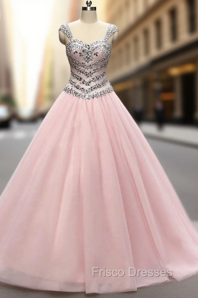 Blush Pink Ball Gown Crystal Beading Sequins Quinceanera Dress