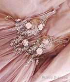 Blush Pink Tulle Wedding Dresses Lace Flowers Embroidery Beaded