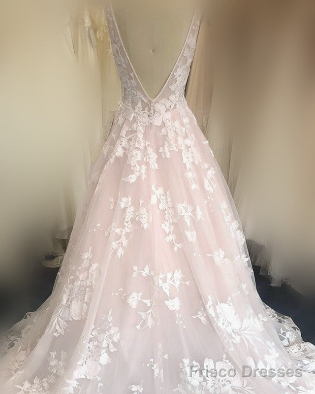 Blush Tulle Wedding Dresses Ivory Lace V Neck Secondary image