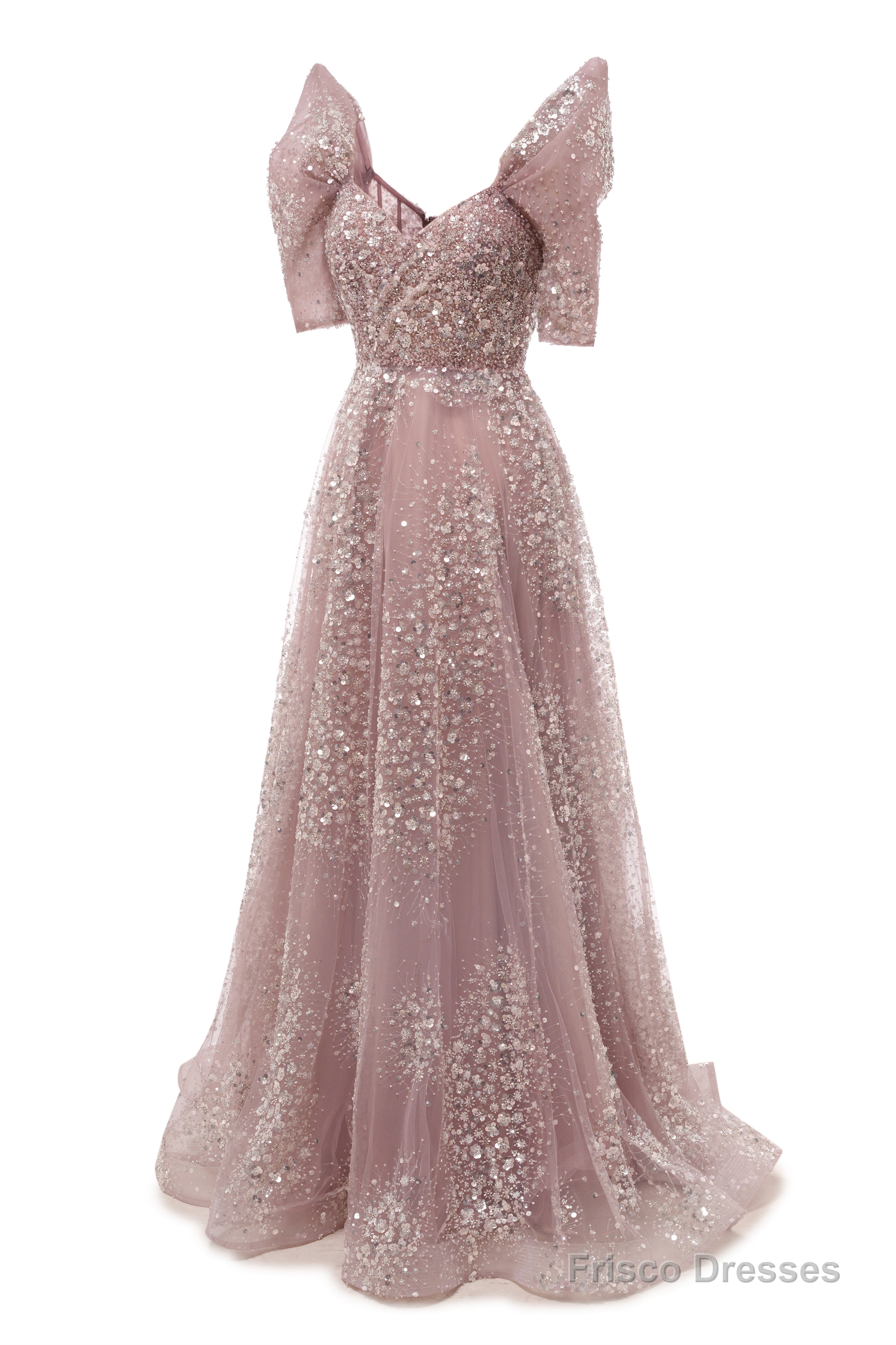 Blushing Pink Lace Crystal Sequin Long Prom Dresses Luxury Evening Gowns Vintage Party Dresses