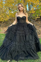 Blushing Pink Tulle Ruffle Layers Lace-Up Back A-Line Formal Prom Dress