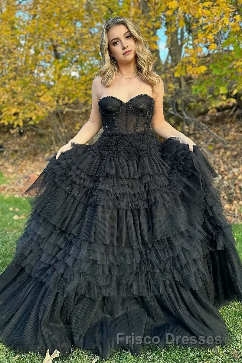 Blushing Pink Tulle Ruffle Layers Lace-Up Back A-Line Formal Prom Dress