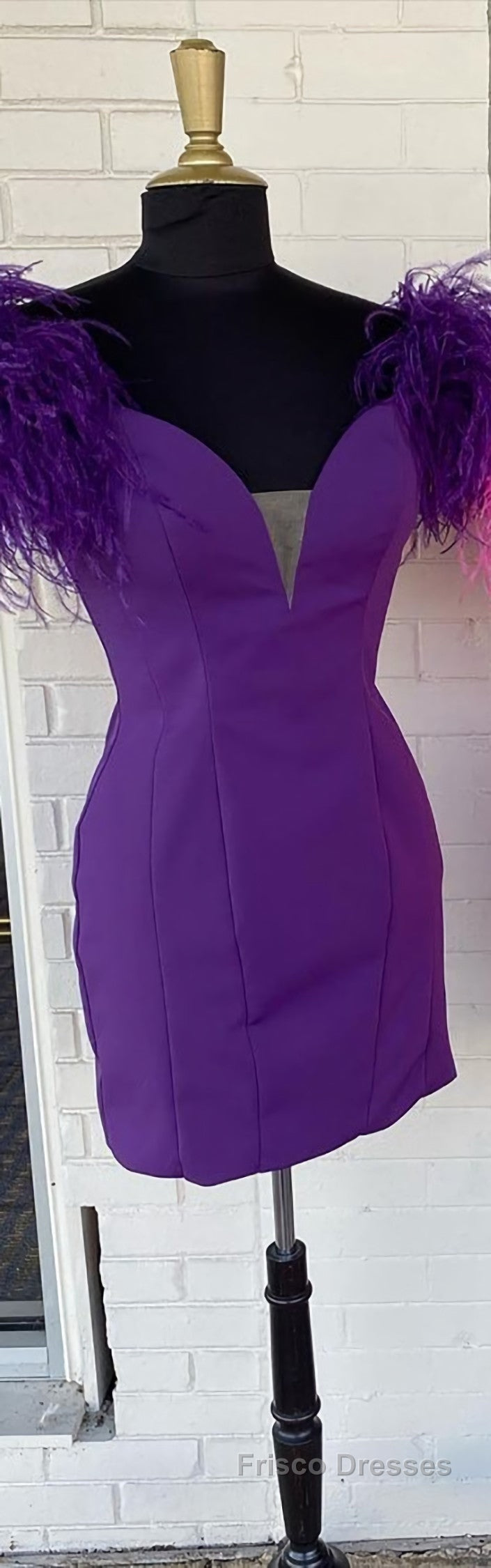 Bodycon Deep V Neck Purple Short Homecoming Dress with Feather Secondary image