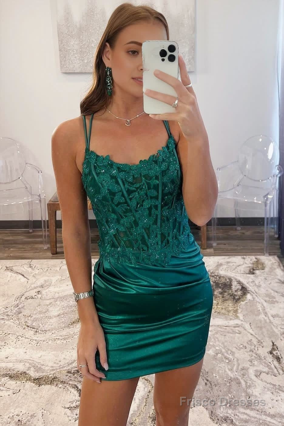 Bodycon Satin Double Straps Keyhole Back Homecoming Dress