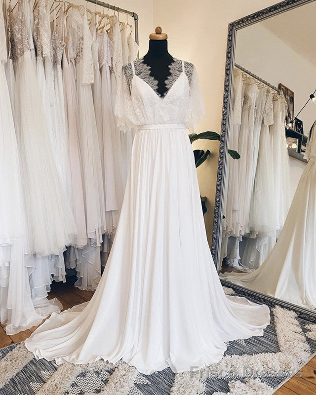 Boho Beach Wedding Dress Lace Sleeves Main image