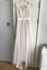 Boho Lace Appliques Tulle Long Wedding Dresses Beach