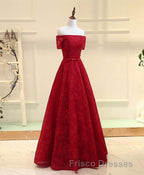 Burgundy a Line Lace Long Formal Prom Dress, Burgundy Evening Dress