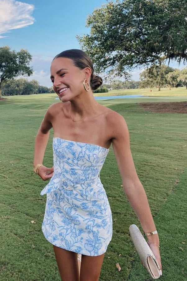 Bravo Floral Print Homecoming Dresses Strapless Mini Party Gown, Secondary image