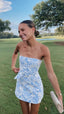 Bravo Floral Print Homecoming Dresses Strapless Mini Party Gown,