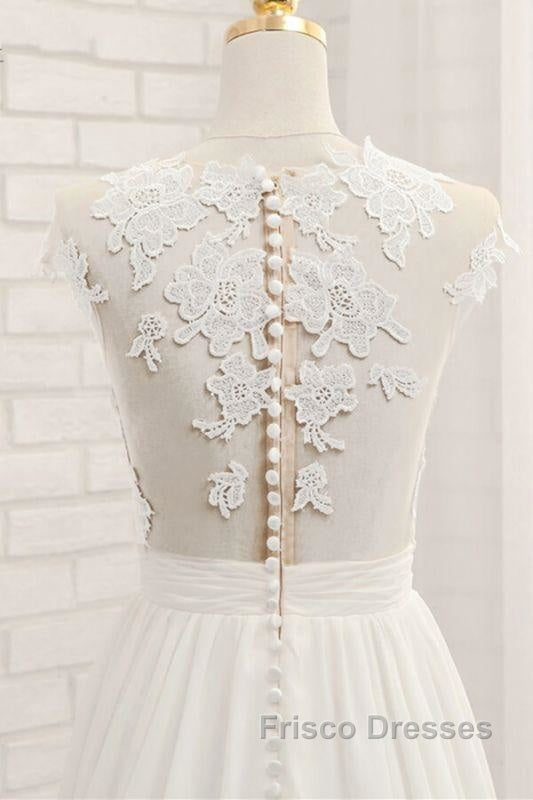 Front Slit Appliques Chiffon A-line Wedding Dress