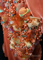 Bright Orange Mermaid V-Neck Satin Beaded Long Formal Prom Dress Sequined Formal Gown
