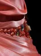 Bright Orange Mermaid V-Neck Satin Beaded Long Formal Prom Dress Sequined Formal Gown