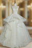 Brilliant White Ball Gown Lace Backless Wedding Dress With Train