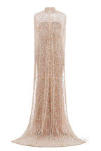 Brown Beading Formal Prom Dress Sweep Train High Neck Zipper Sleeveless Evening Dress