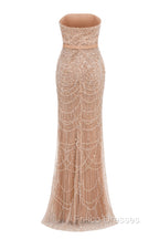 Brown Beading Formal Prom Dress Sweep Train High Neck Zipper Sleeveless Evening Dress