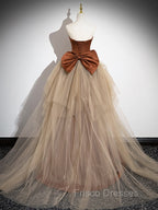 Brown Mermaid Satin Tulle Long Formal Prom Dress, Brown Long Evening Dress
