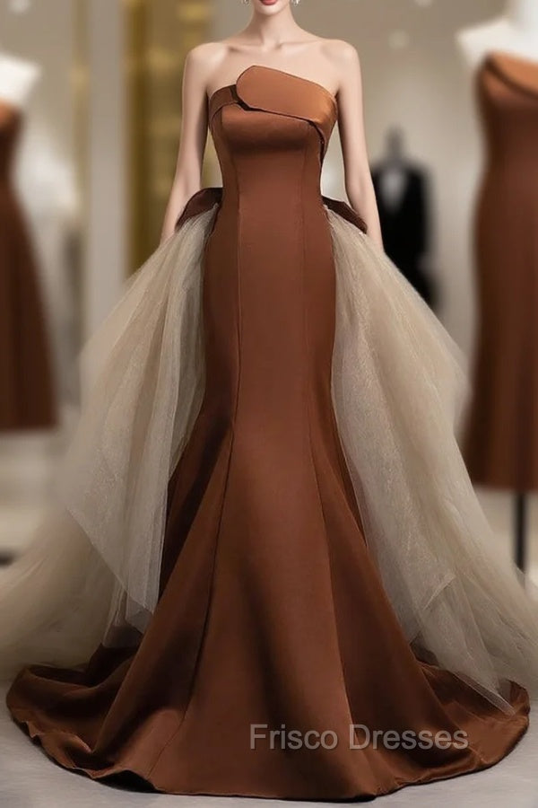 Brown Mermaid Satin Tulle Formal Prom Dress Main image