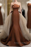 Brown Mermaid Satin Tulle Formal Prom Dress