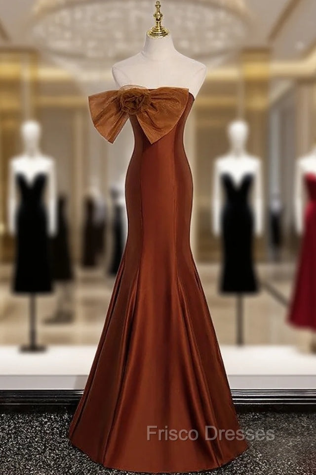 Brown Mermaid Strapless Bow Formal Prom Dress