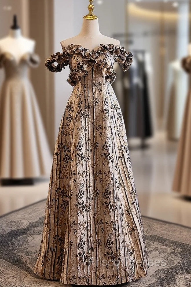 Brown Off the Shoulder Sleeveless Formal Prom Dress Main image