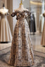 Brown Off the Shoulder Sleeveless Formal Prom Dress