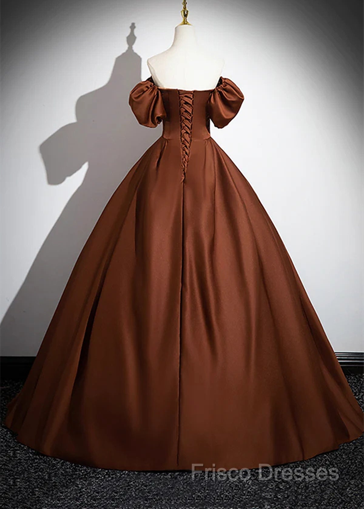 Brown Satin A-Line Short Sleeves Party Dress, Simple Satin Formal Prom Dress Formal Dress