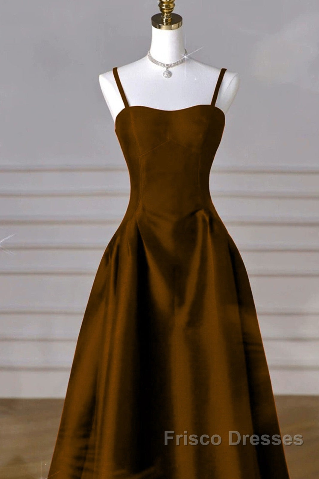 Brown Satin A-Line Sweetheart Long Formal Dress, Simple Brown Evening Dress