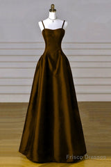 Brown Satin A-Line Sweetheart Long Formal Dress, Simple Brown Evening Dress