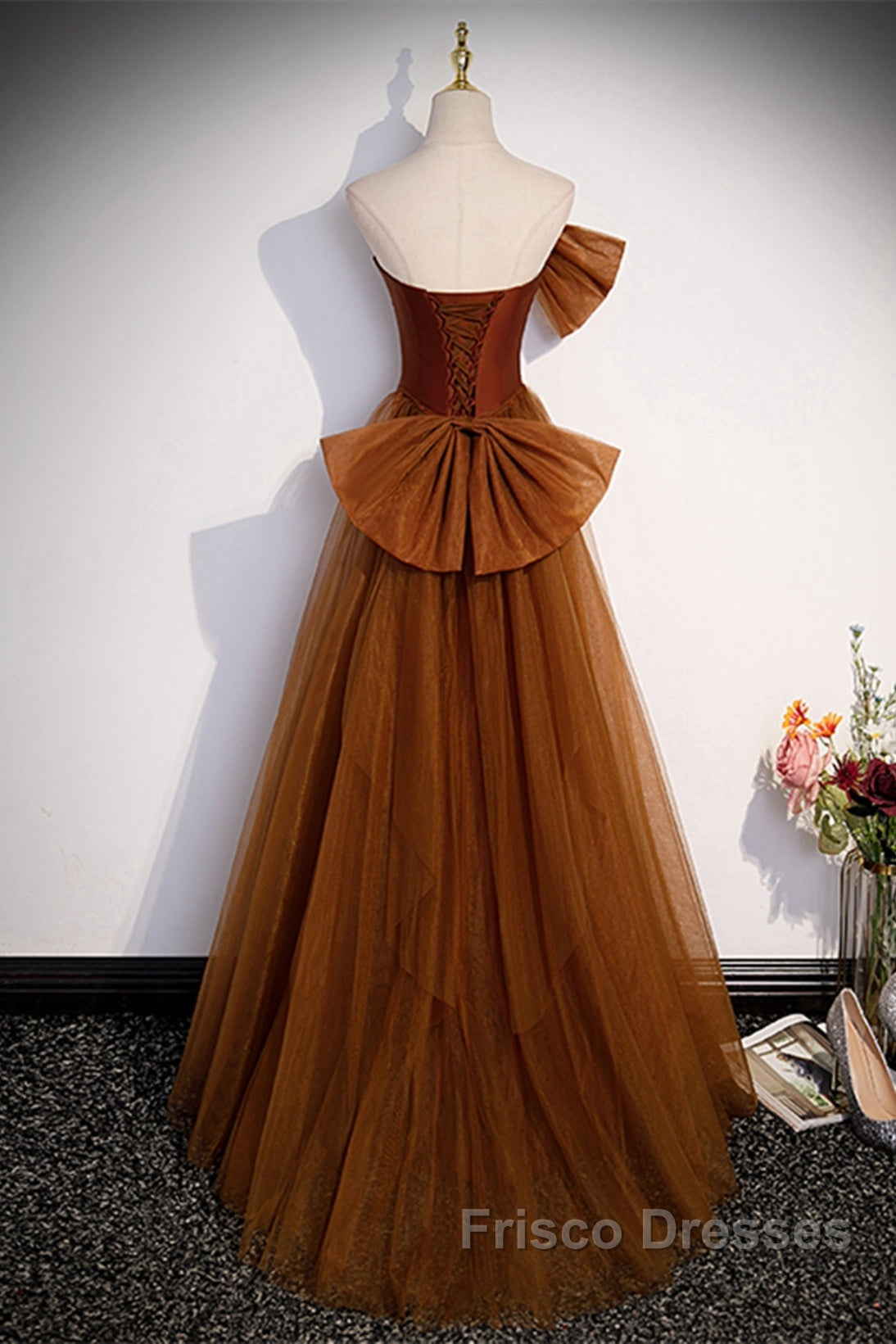 Brown Tulle And Satin Mermaid Long Party Dress, Long Formal Dress Formal Prom Dress