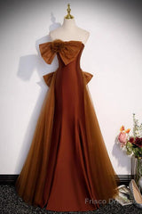 Brown Tulle And Satin Mermaid Long Party Dress, Long Formal Dress Prom Dress